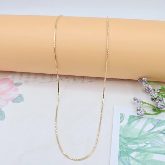 Shiny Rose Gold Herringbone Chain Necklace, Gold Plated Brass, XPNL0040 - Picture 5 of 12